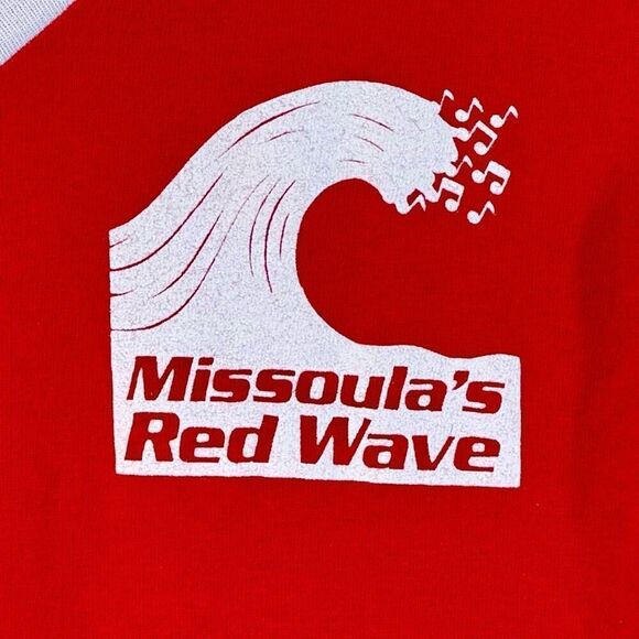 Vintage Style Missoula Red Wave V-Neck Baseball Ringer Women's Shirt Small - Picture 2 of 9
